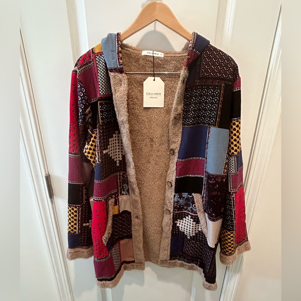 Cellabie Patchwork Hooded Fleece Lined Jacket Size 2XL (18) NWT